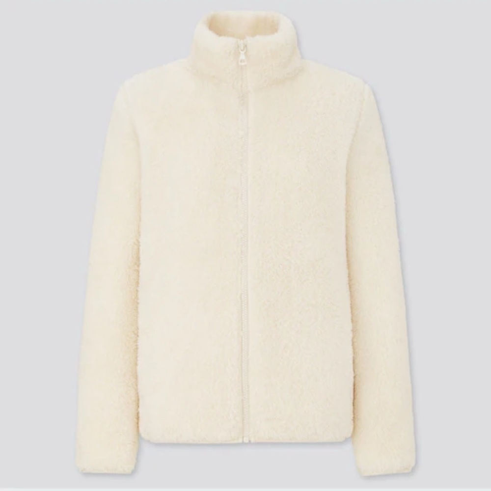 UNIQLO Fluffy Yarn Faux Sherpa Full Zip Jacket - Ivory Size M